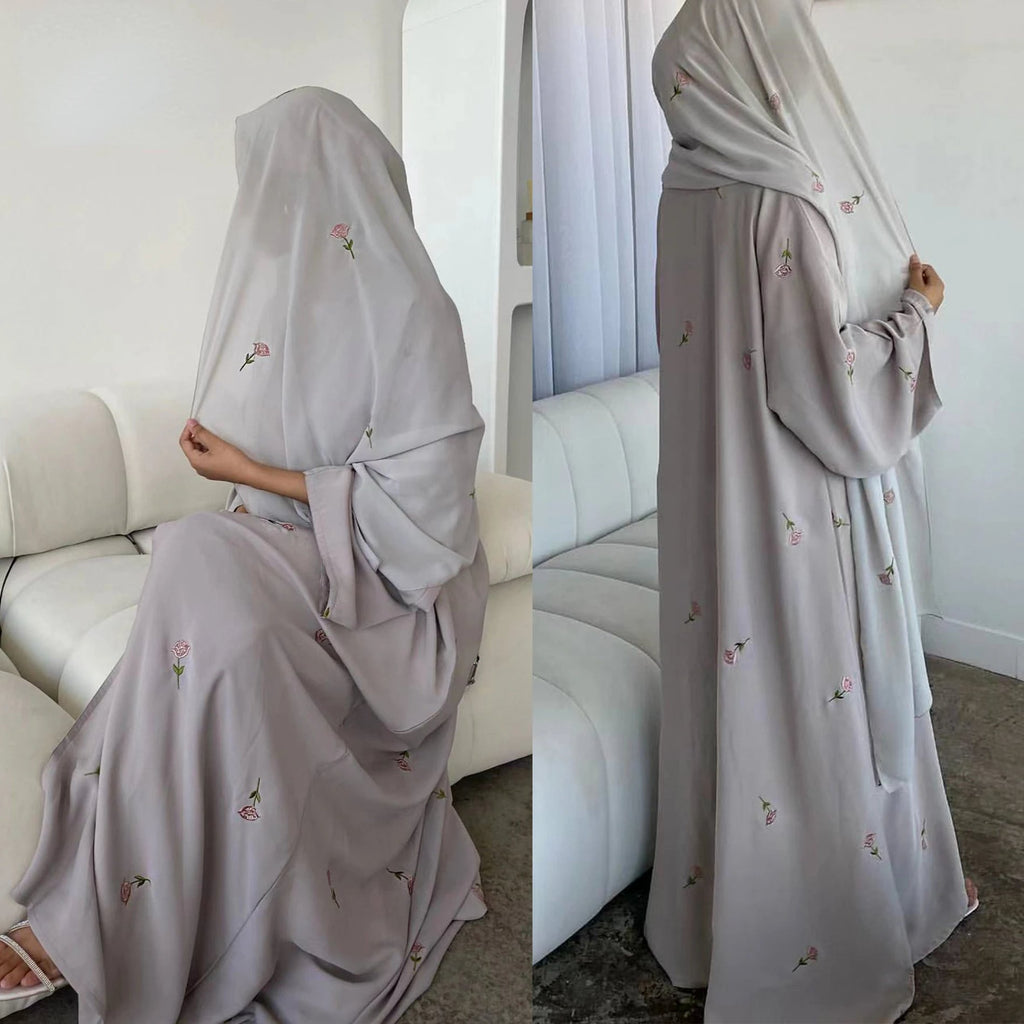 Bushra Embroidered Long Abaya - styled