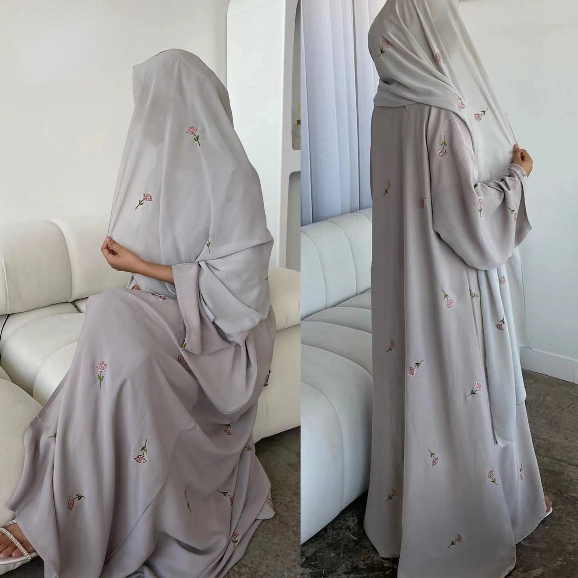 Bushra Embroidered Long Abaya - styled