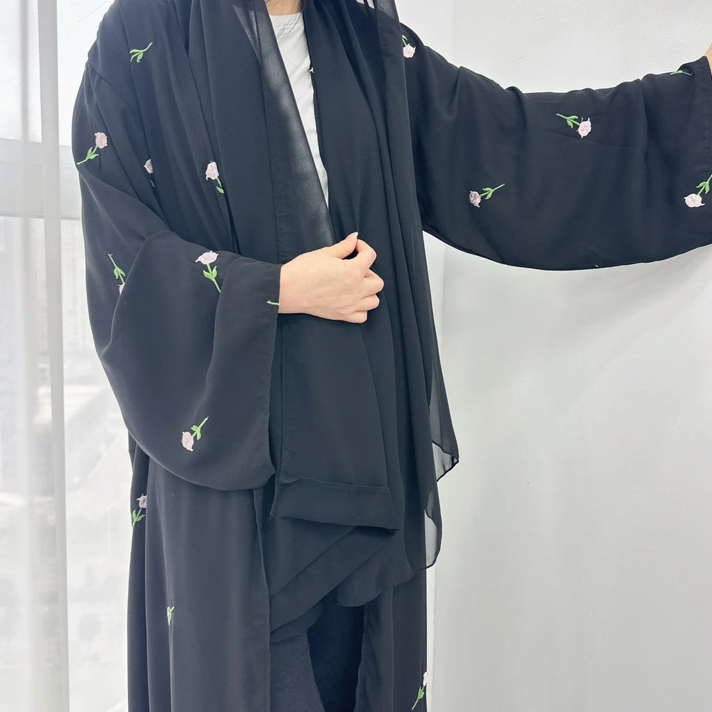 Bushra Embroidered Long Abaya - full look