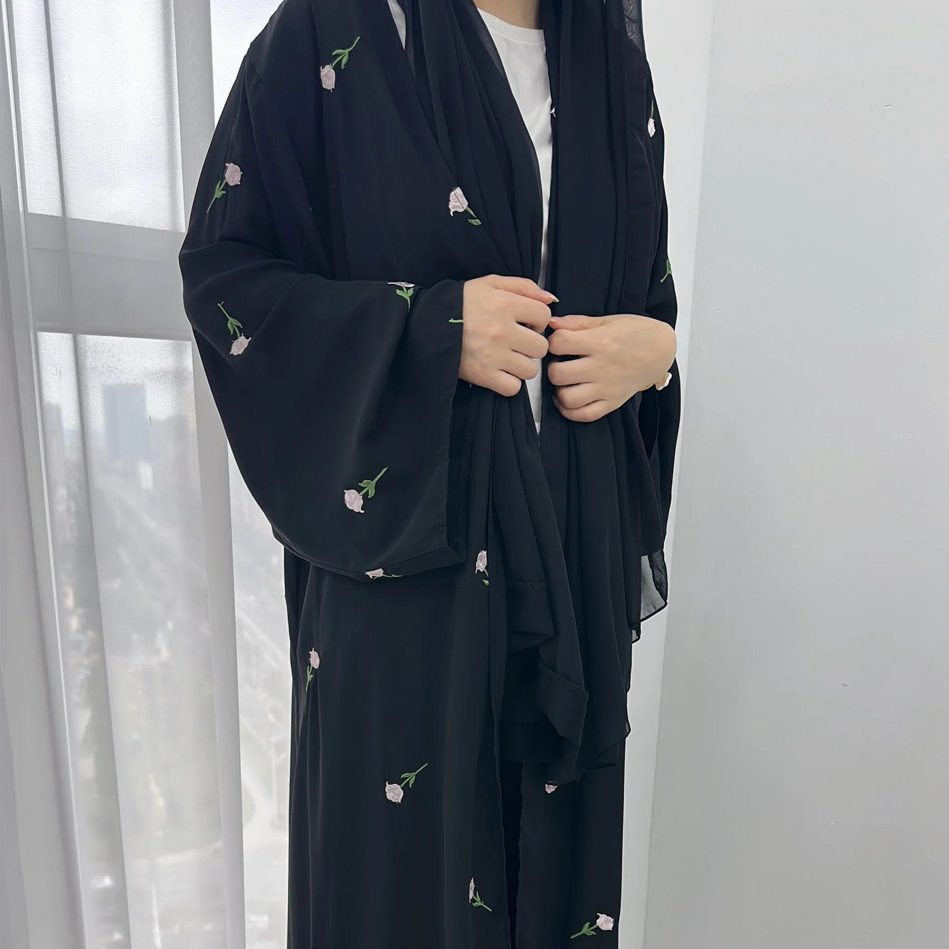 Bushra Embroidered Long Abaya - close up