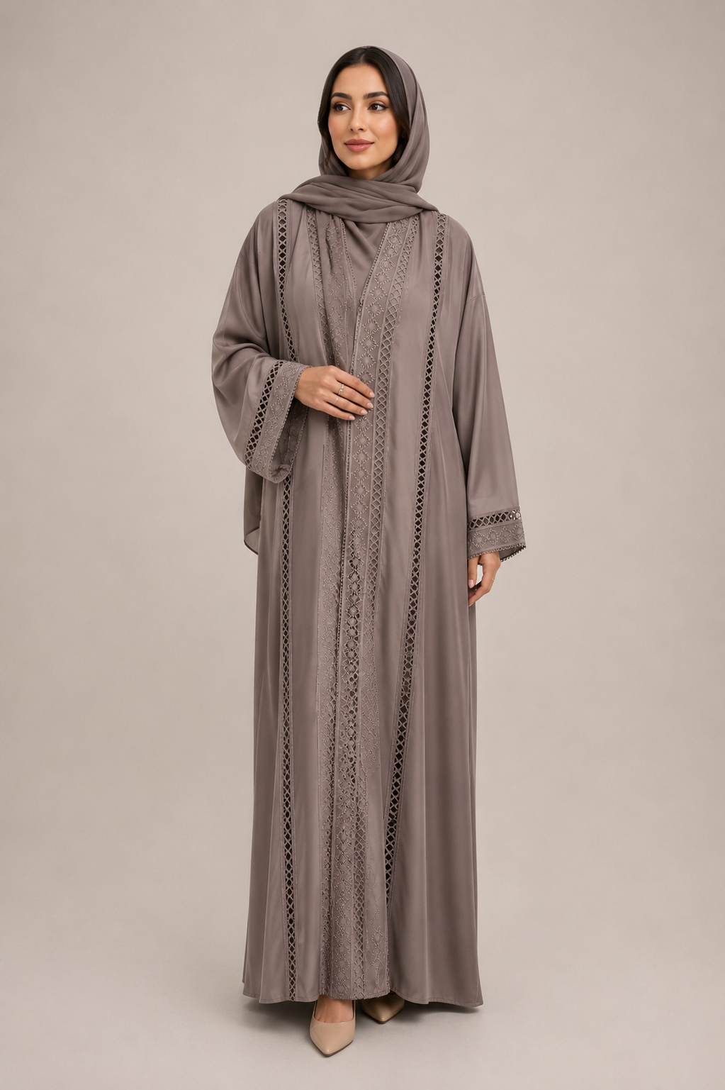 Hind Hollow-Out Lace Cardigan Abaya