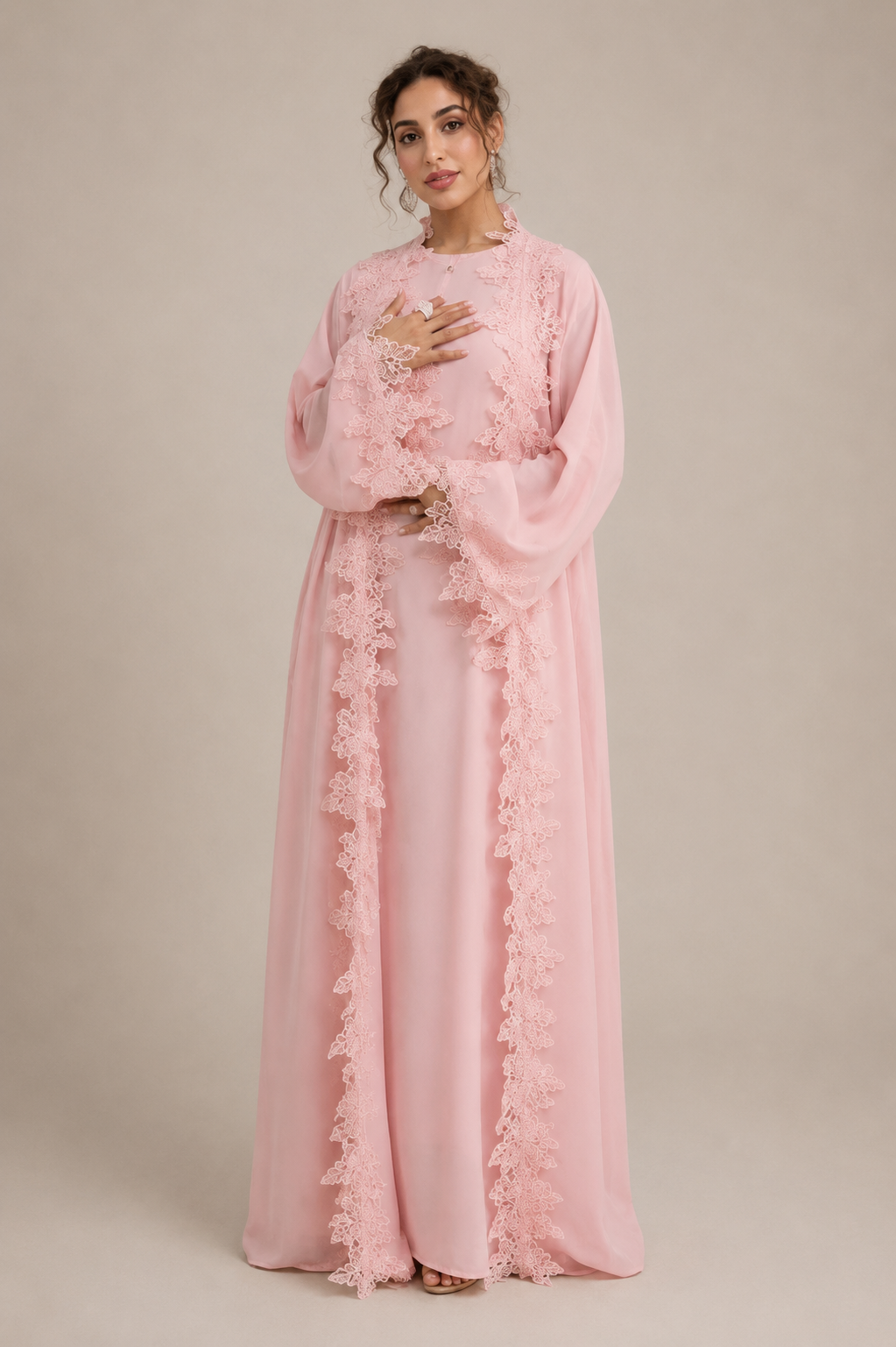 Nadia 2pc Lace Trim Abaya Set