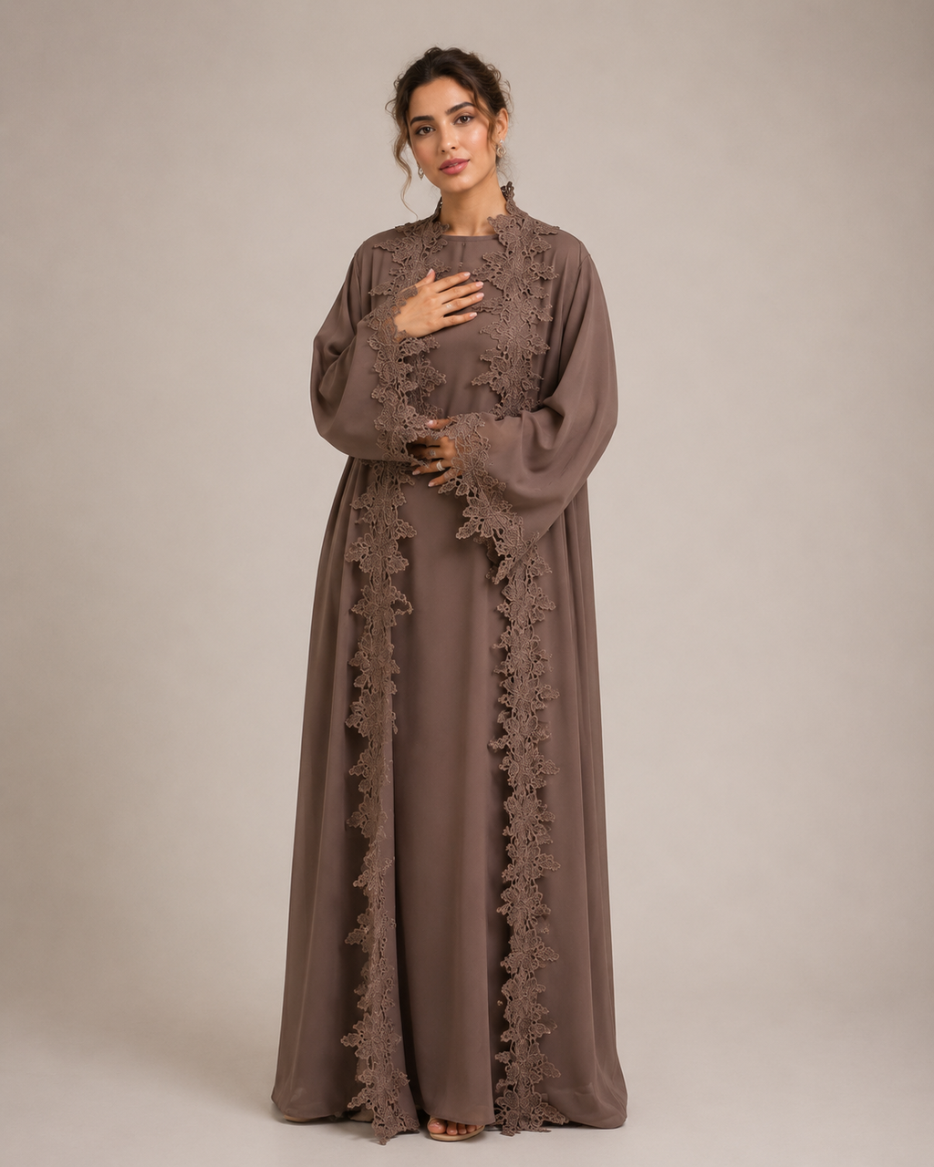Nadia 2pc Lace Trim Abaya Set