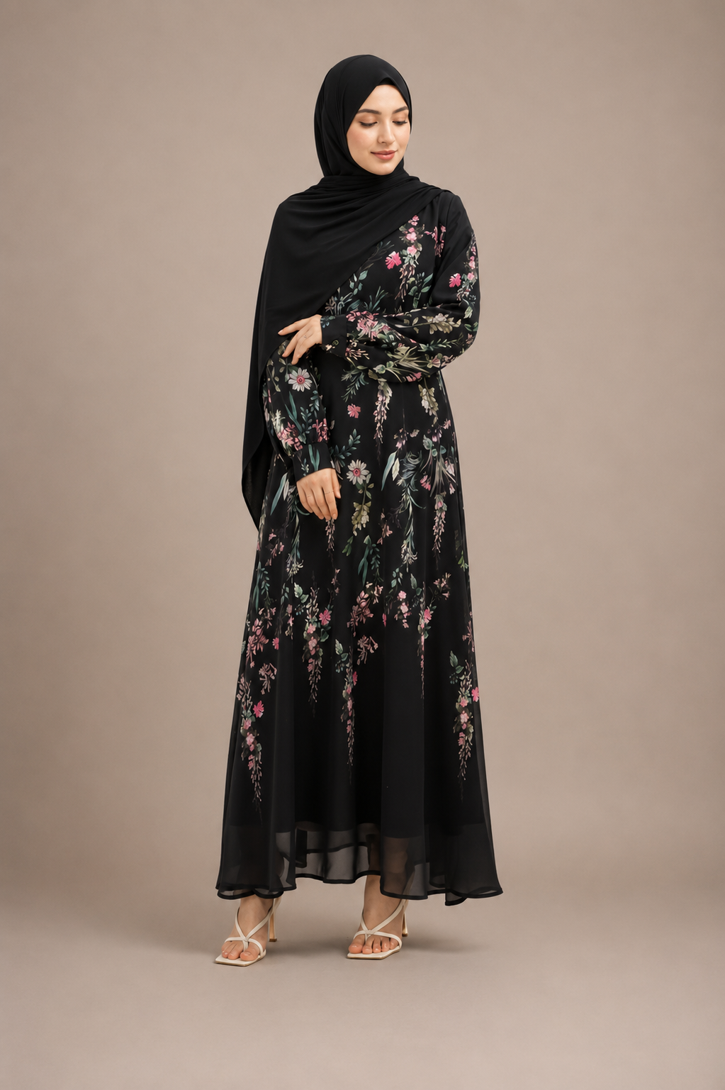 Samar Floral Chiffon Lined Dress