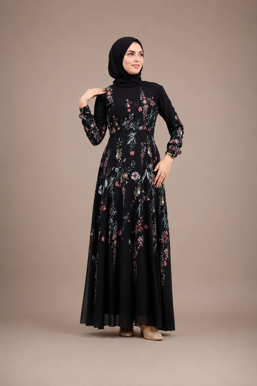 Samar Floral Chiffon Lined Dress