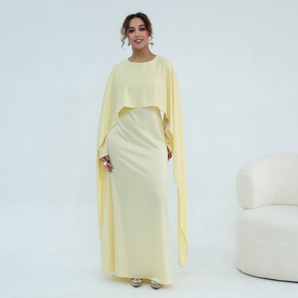 Jawaher Pearl Embellished Eid Abaya - full look