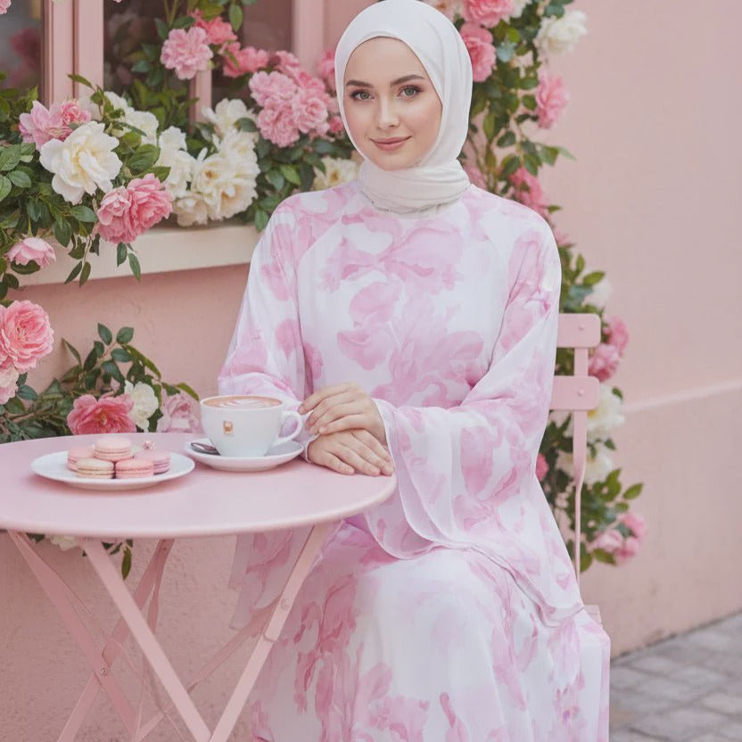 Zohra Blossom Printed Chiffon Abaya - front