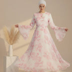 Zohra Blossom Printed Chiffon Abaya - full look