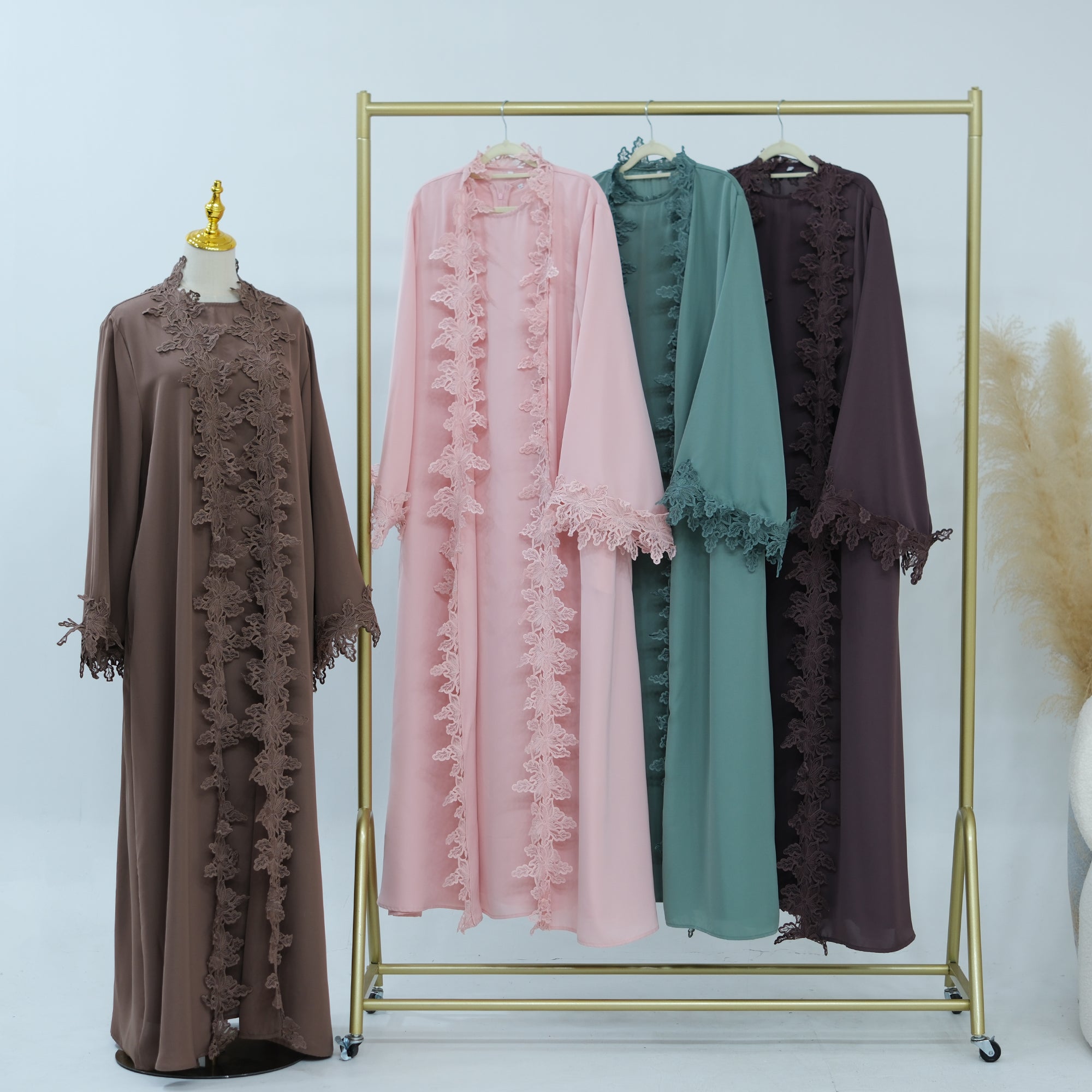 Nadia 2pc Lace Trim Abaya Set - styled