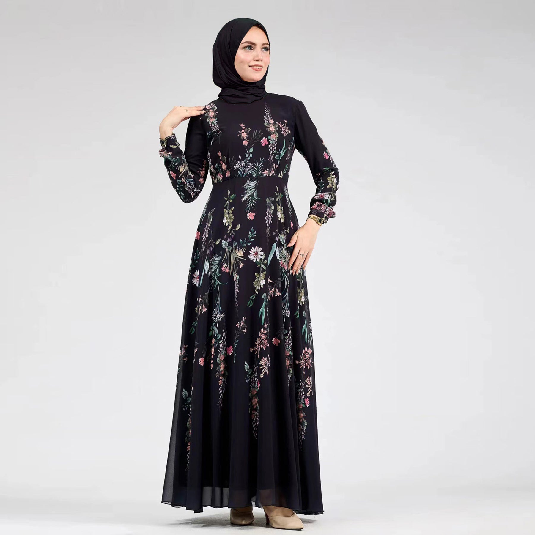 Samar Floral Chiffon Lined Dress - front