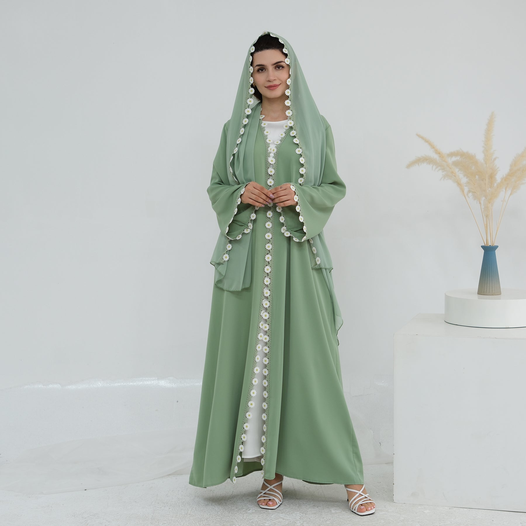 Zahra Olive Maxi Abaya - front