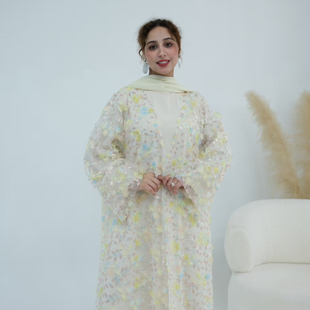 Layla Embroidered Abaya Set with Inner Dress - full look