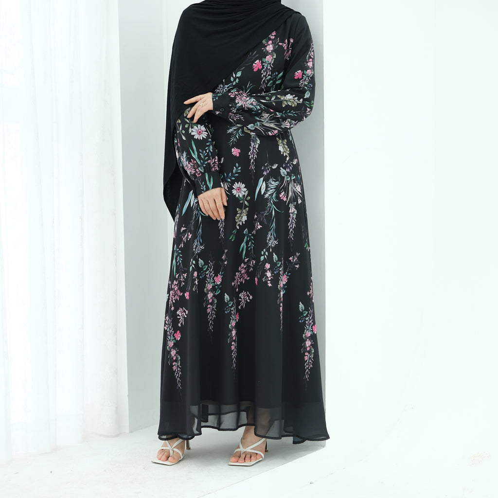 Samar Floral Chiffon Lined Dress - styled