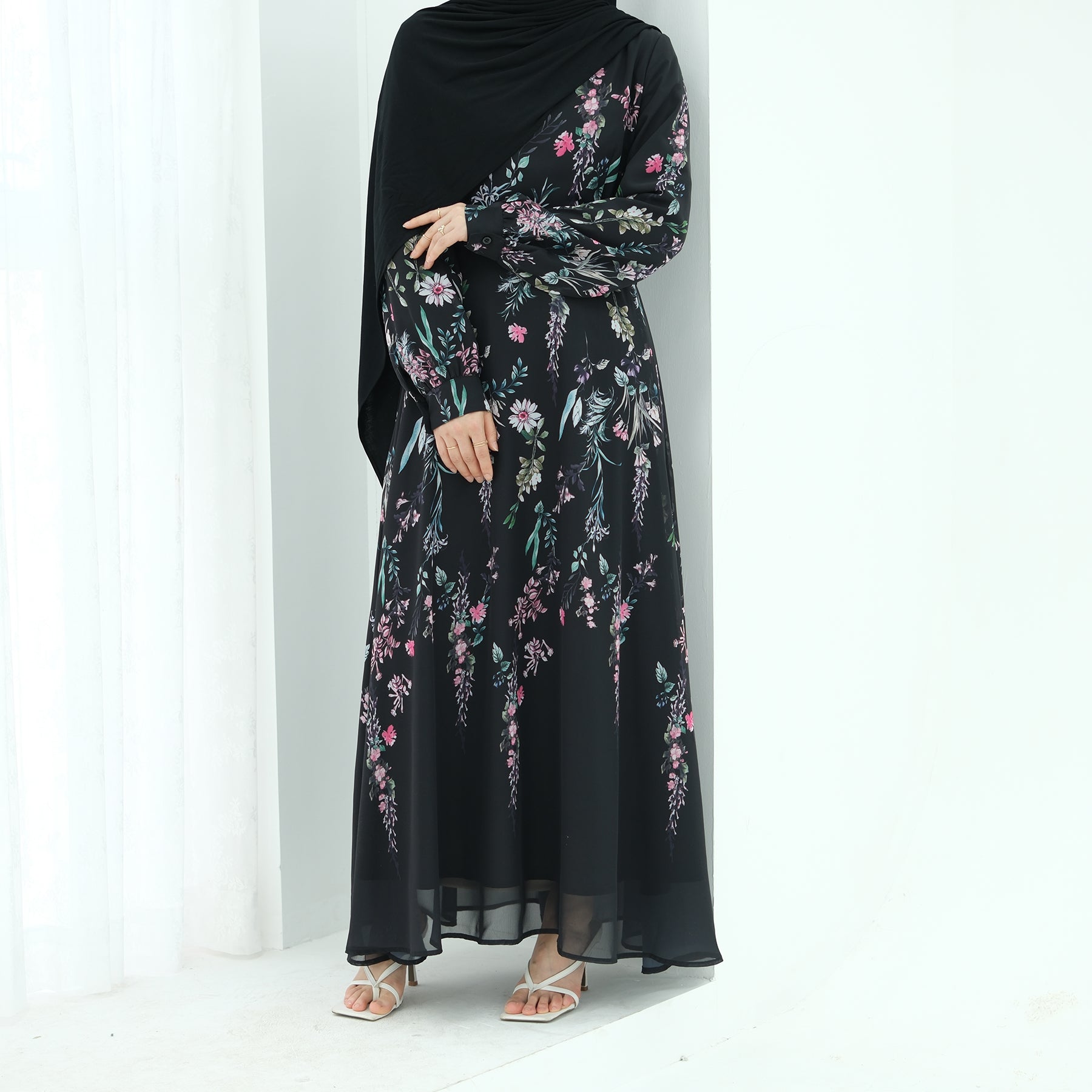 Samar Floral Chiffon Lined Dress - styled