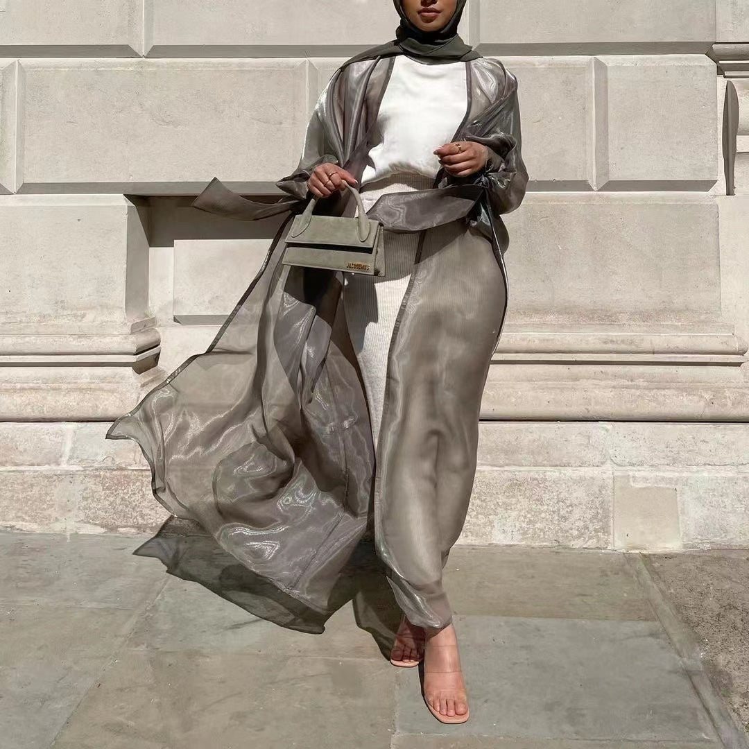 Maha Shimmer Puffed Sleeve Abaya - close up