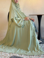 Noor Floral Lace Cardigan Abaya - styled