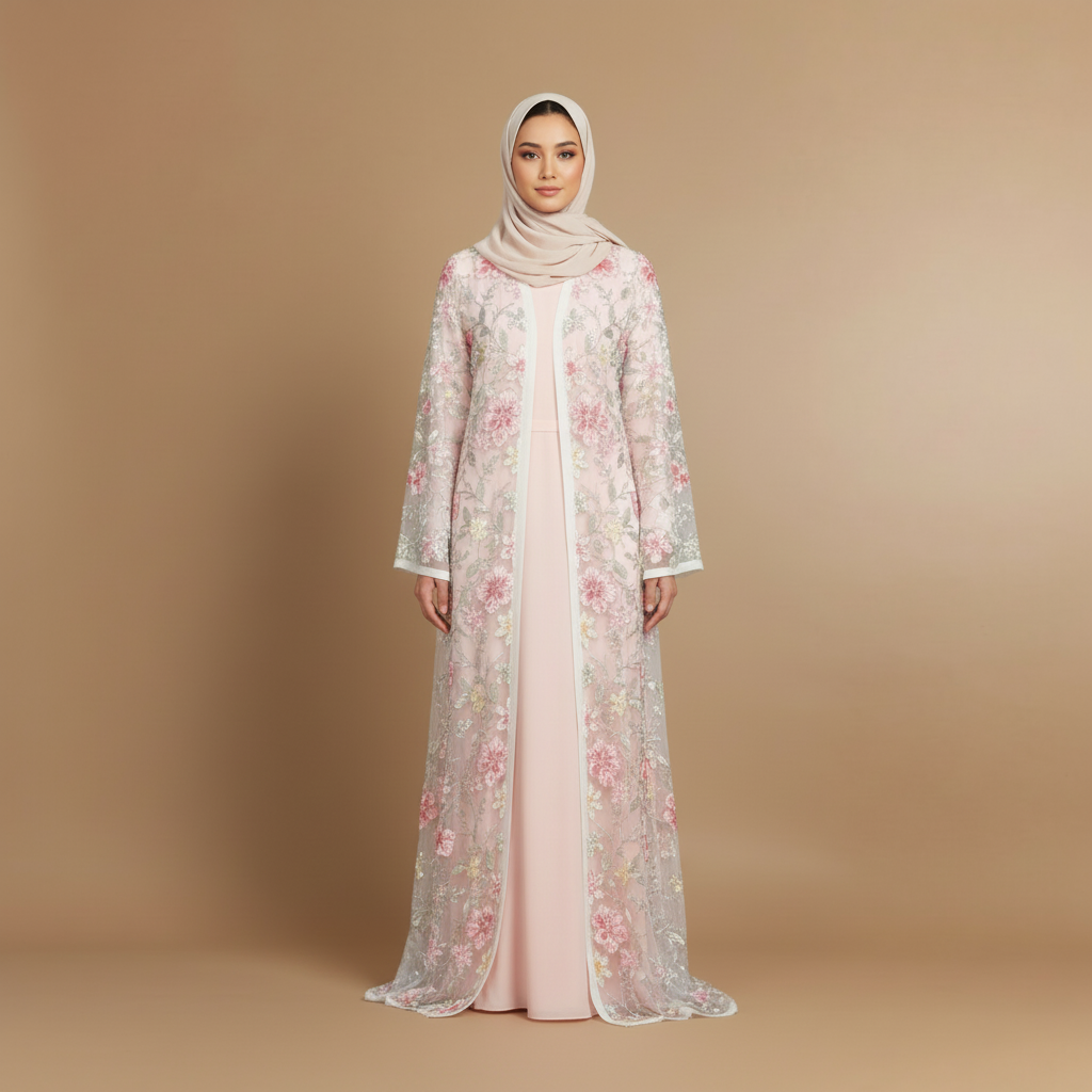 Reem Rhinestone Two-Piece Abaya - front