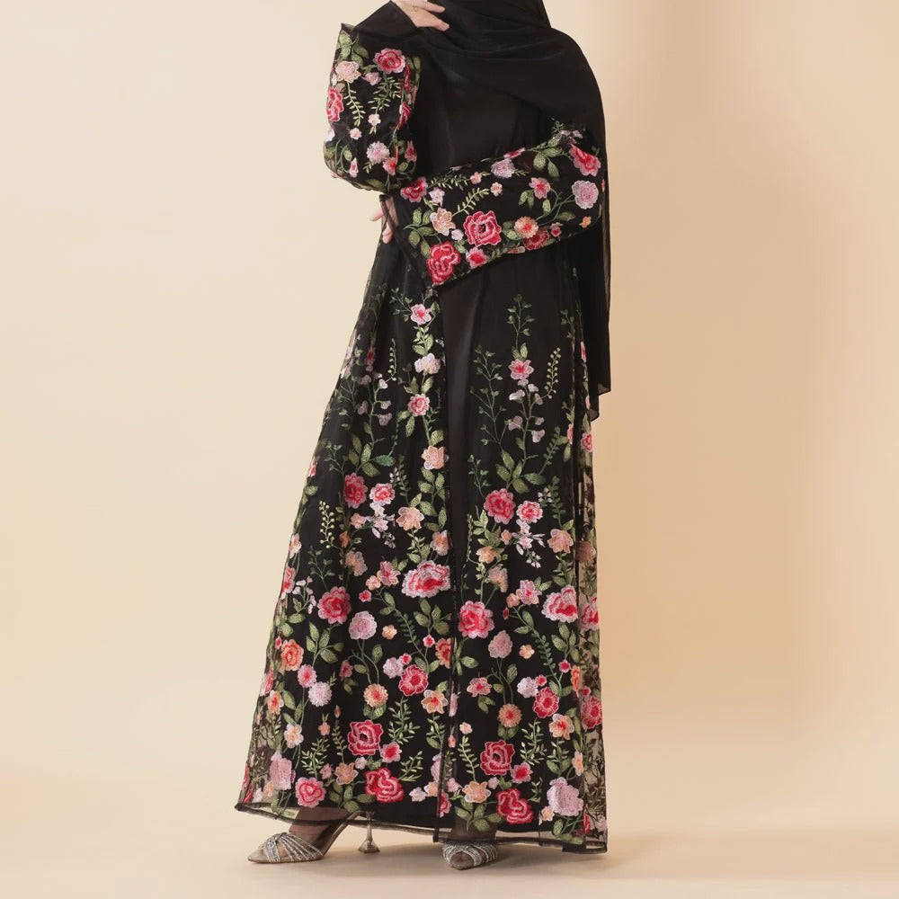 Warda Rose Garden Embroidered Abaya - lifestyle