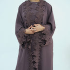 Nadia 2pc Lace Trim Abaya Set - close up