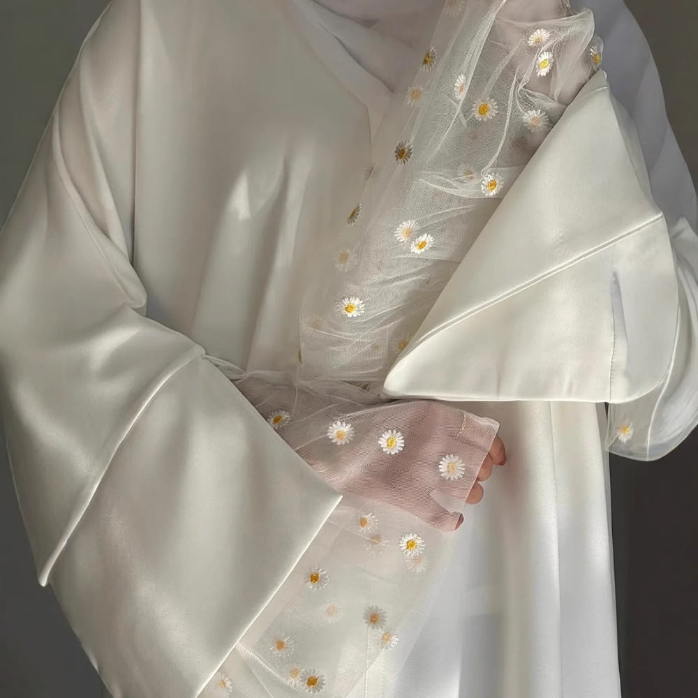 Elif Daisy Lace Abaya Dress - close up