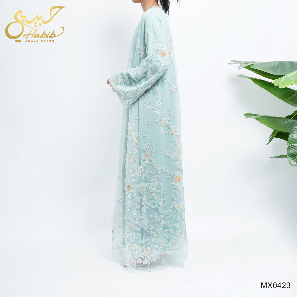 Rawan Organza Sweetheart Abaya - close up