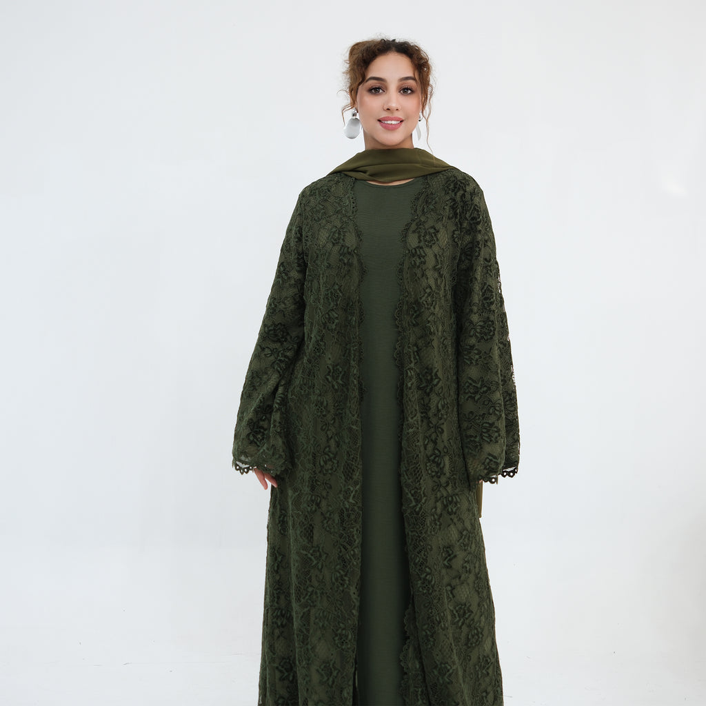 Rania Lace Kimono Abaya - full look