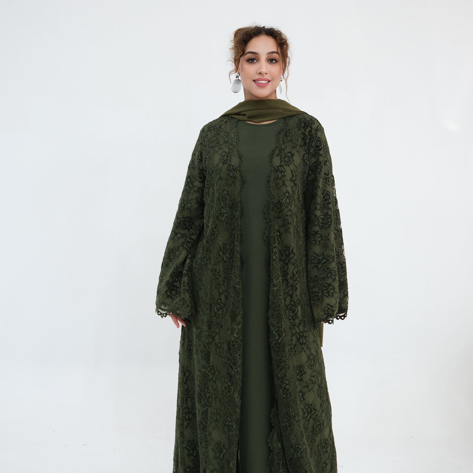Rania Lace Kimono Abaya - full look