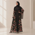 Warda Rose Garden Embroidered Abaya - front