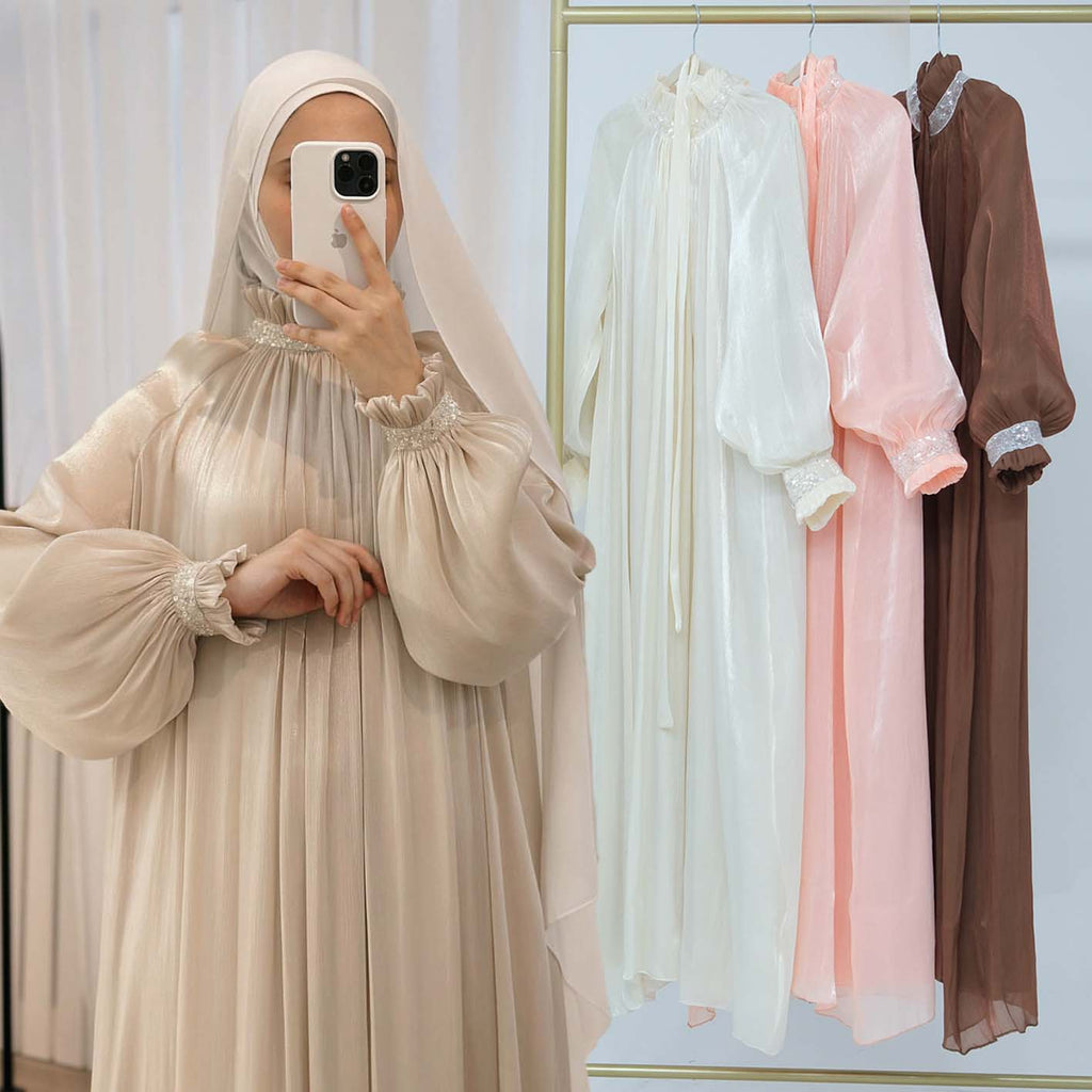 Sharut Sequin Satin Abaya - front