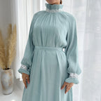 Sharut Sequin Satin Abaya - full look