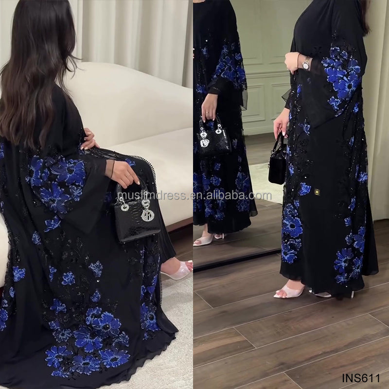 Karam Beaded Floral Abaya Set - full look