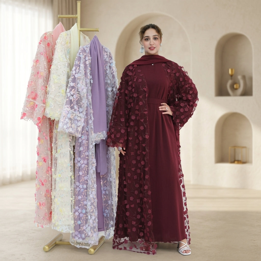 Layla Embroidered Abaya Set with Inner Dress - detail