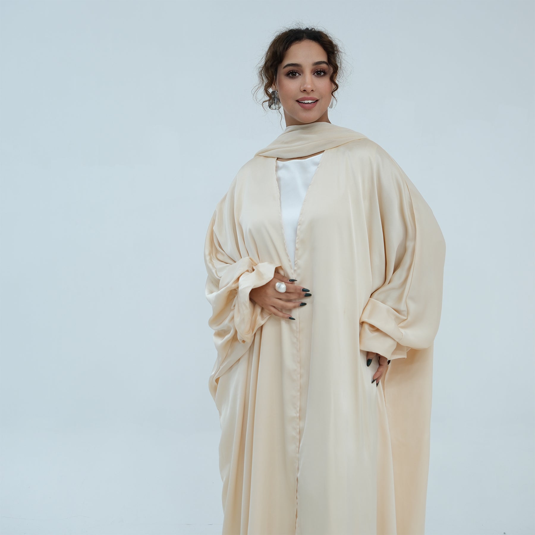 Rania Satin Slit Abaya - full look