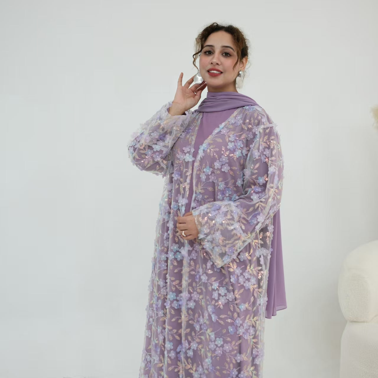Layla Embroidered Abaya Set with Inner Dress - styled