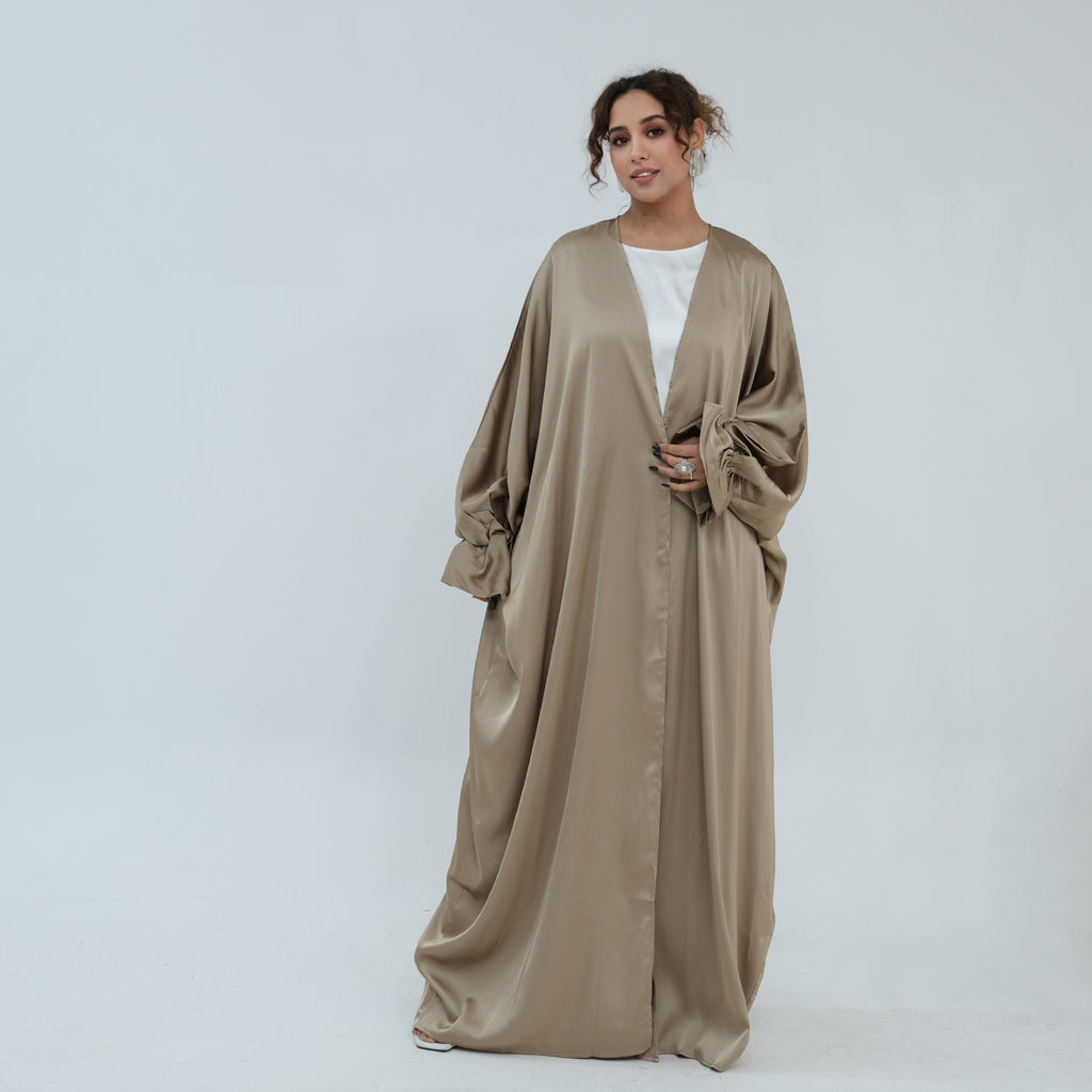 Rania Satin Slit Abaya - styled