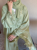 Noor Floral Lace Cardigan Abaya - close up