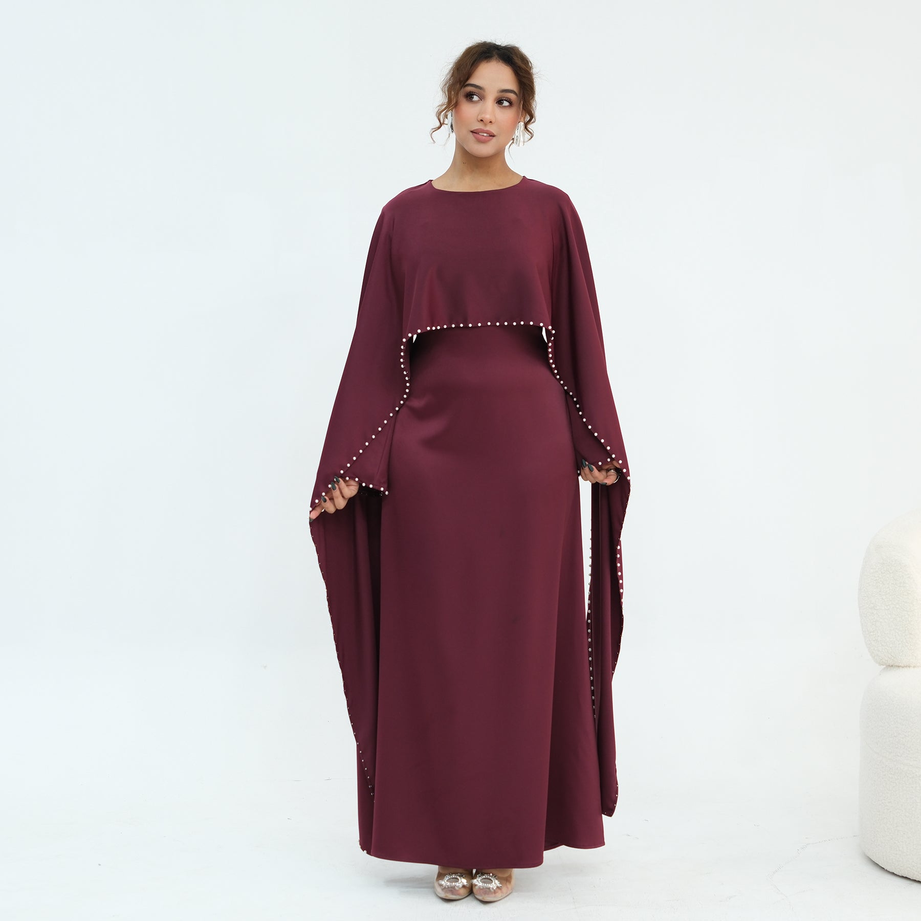 Jawaher Pearl Embellished Eid Abaya - styled