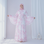 Zohra Blossom Printed Chiffon Abaya - close up