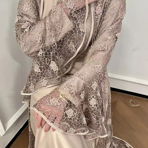 Amira Lace Layered Open Abaya - front