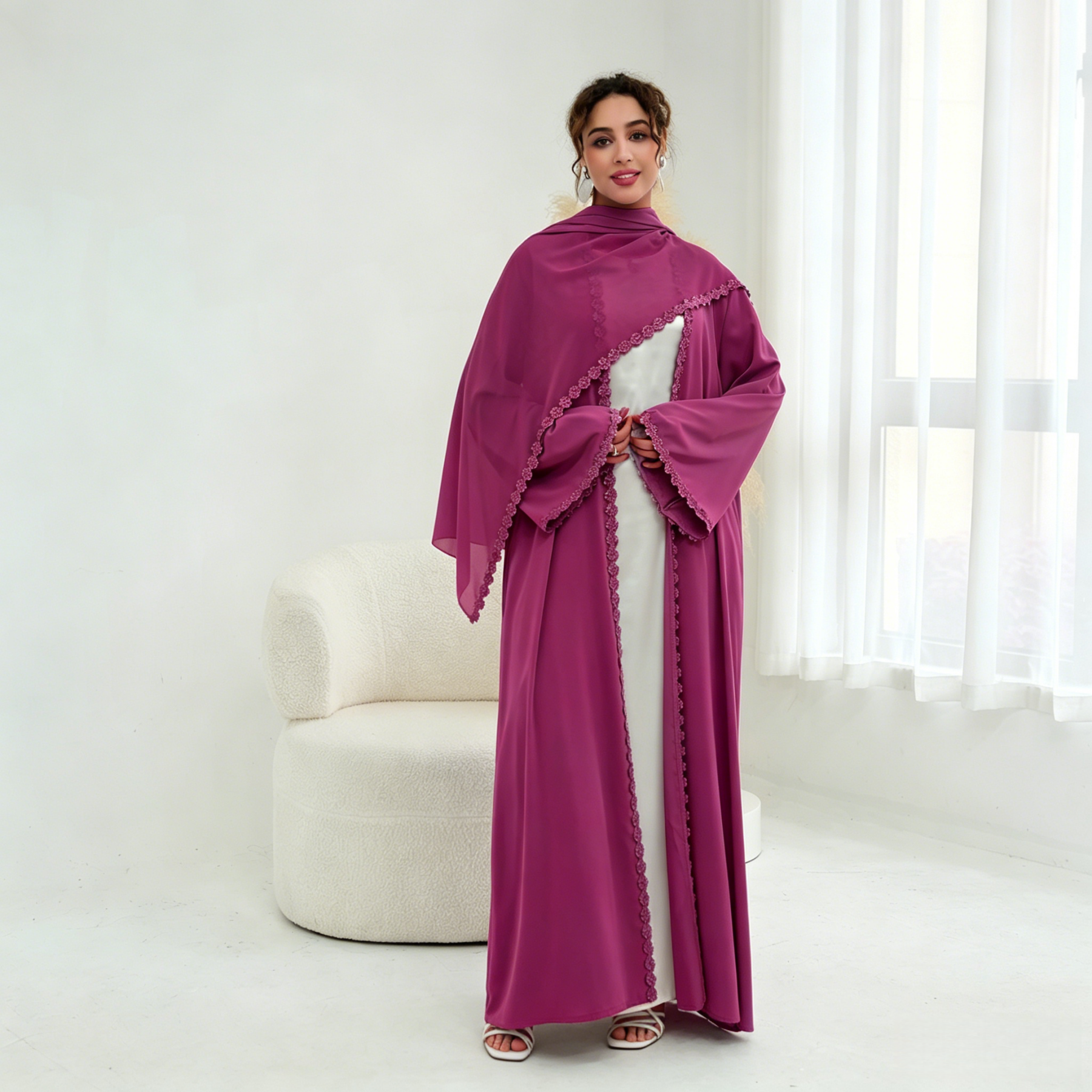 Hala Floral Lace Abaya & Hijab Set - close up