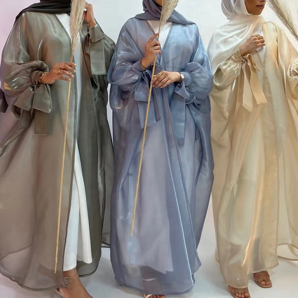 Maha Shimmer Puffed Sleeve Abaya - styled