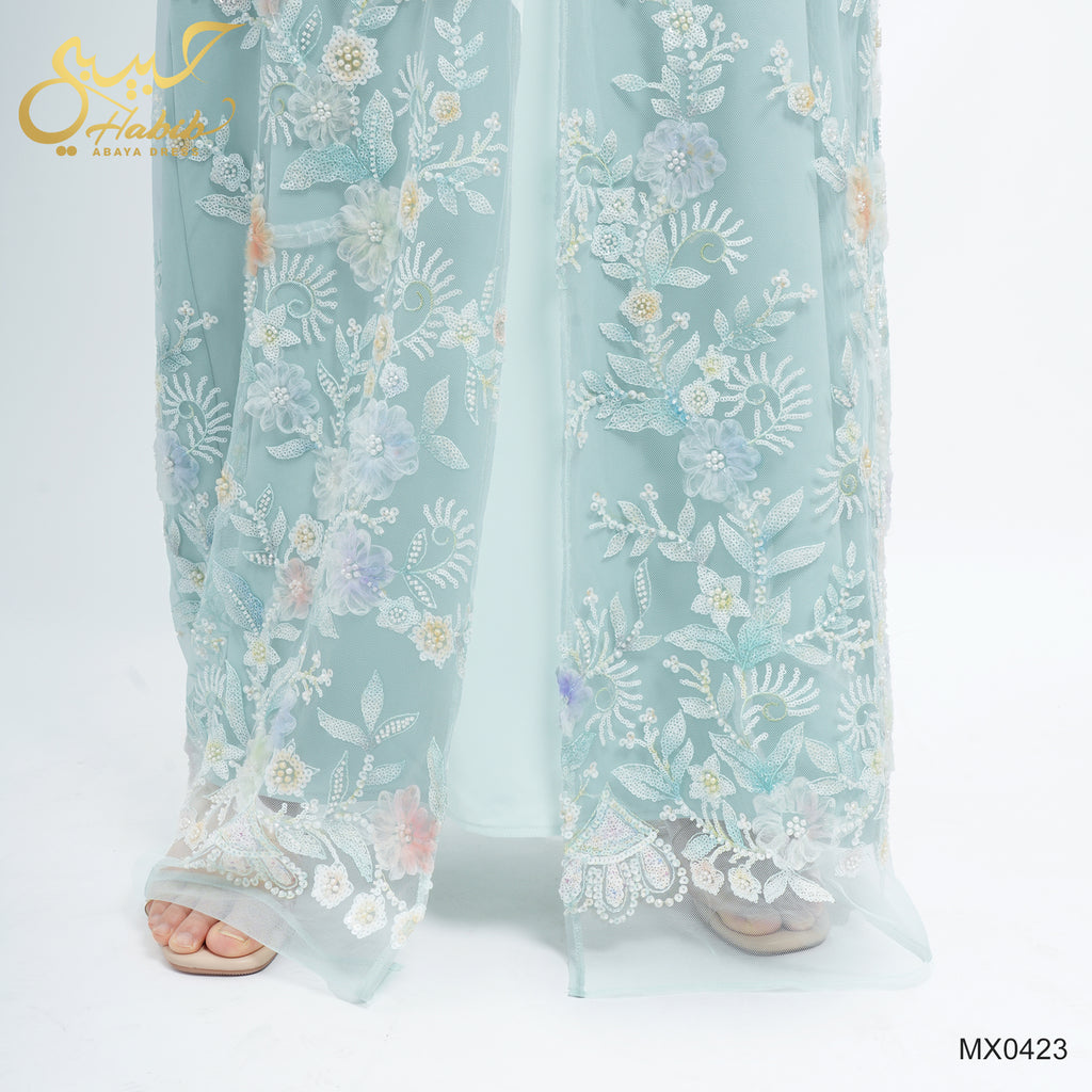Rawan Organza Sweetheart Abaya - full look