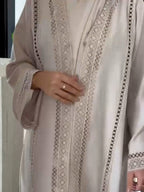 Hind Hollow-Out Lace Cardigan Abaya - close up