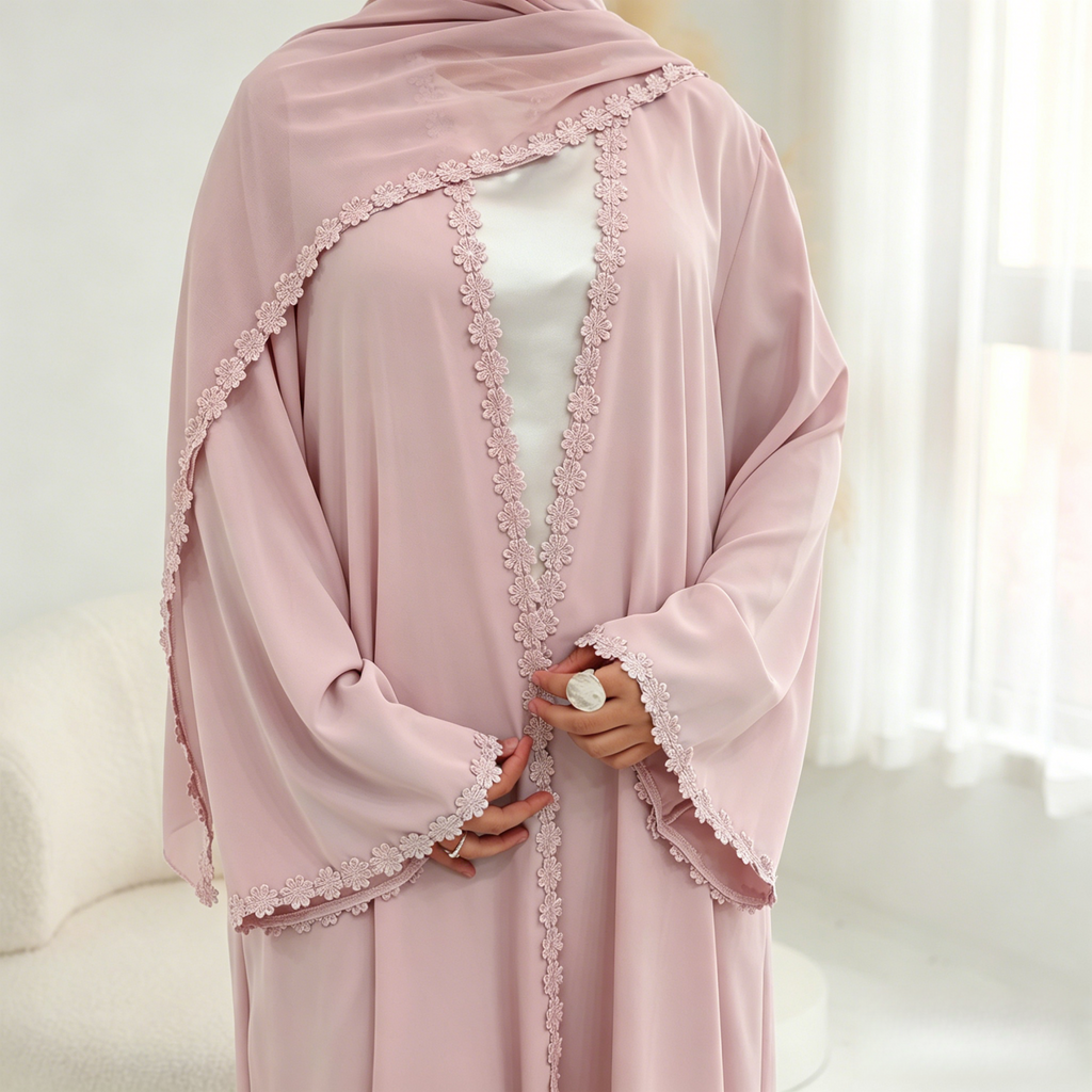 Hala Floral Lace Abaya & Hijab Set - full look