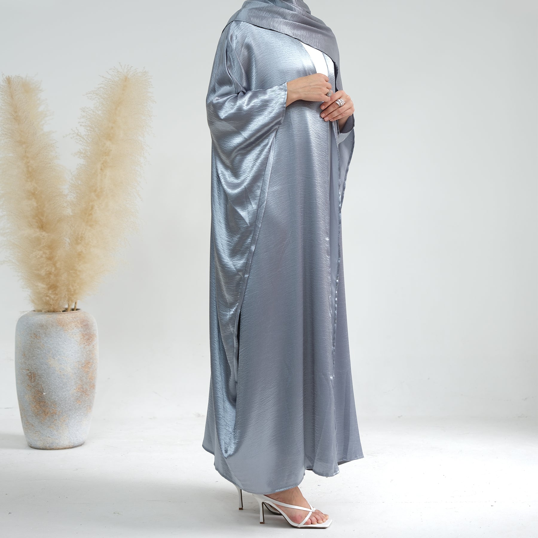 Sana Satin Open Abaya - lifestyle