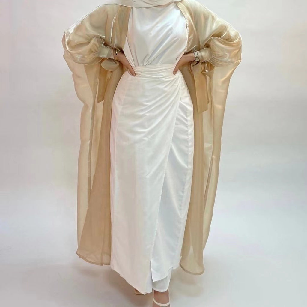 Maha Shimmer Puffed Sleeve Abaya - full look
