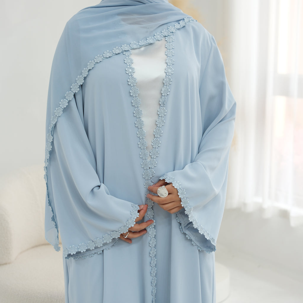 Hala Floral Lace Abaya & Hijab Set - styled
