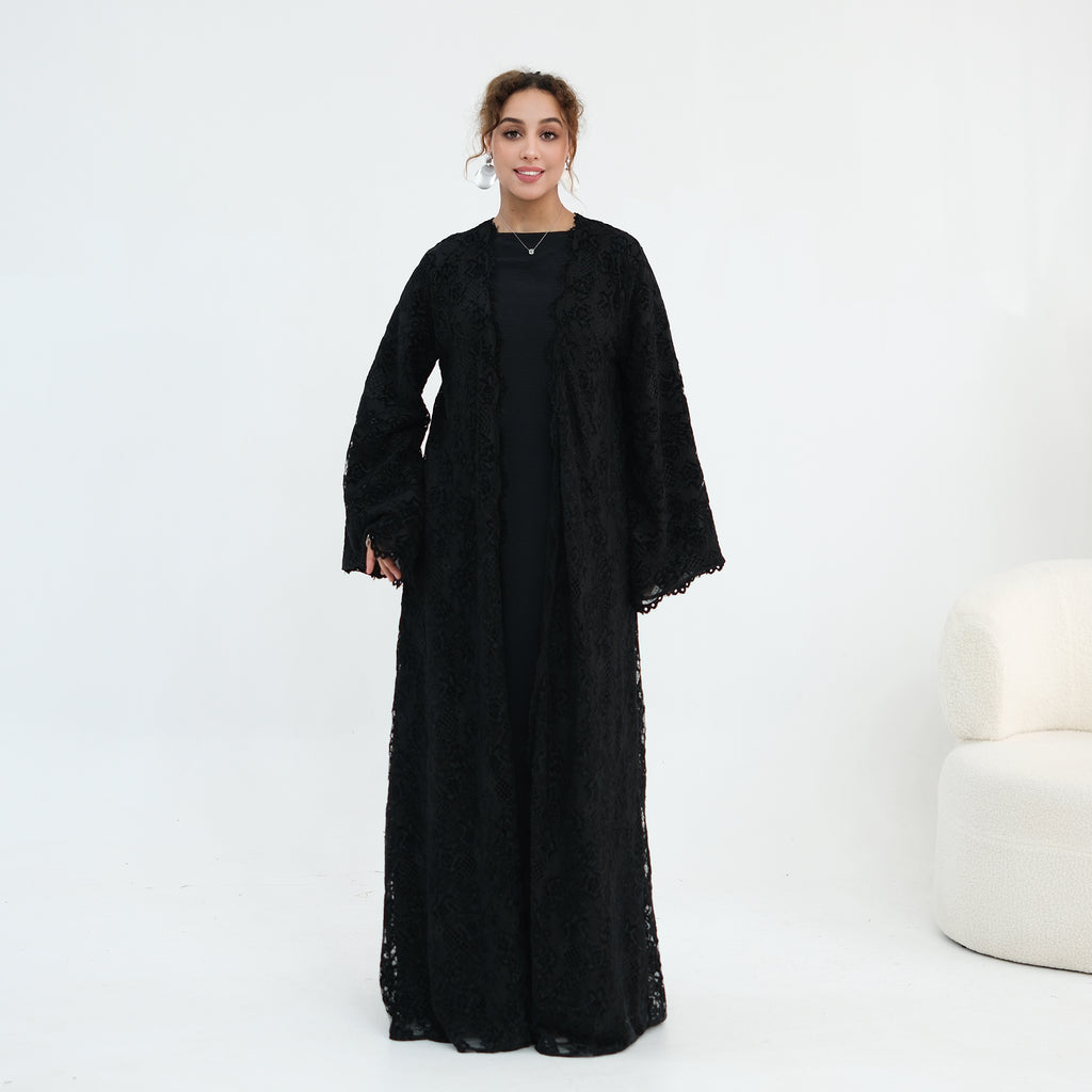 Rania Lace Kimono Abaya - close up