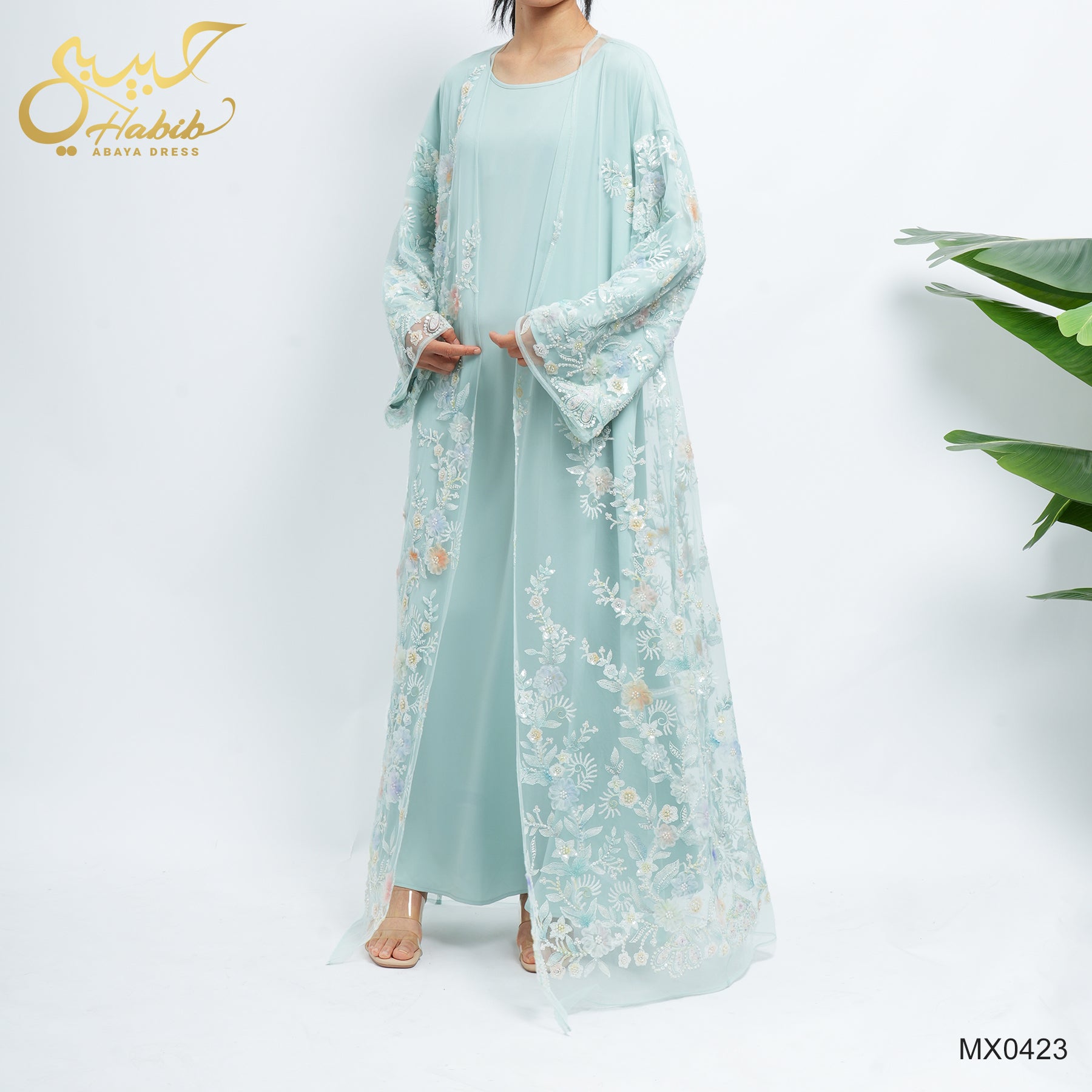 Rawan Organza Sweetheart Abaya - front