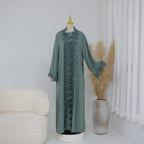 Nadia 2pc Lace Trim Abaya Set - full look